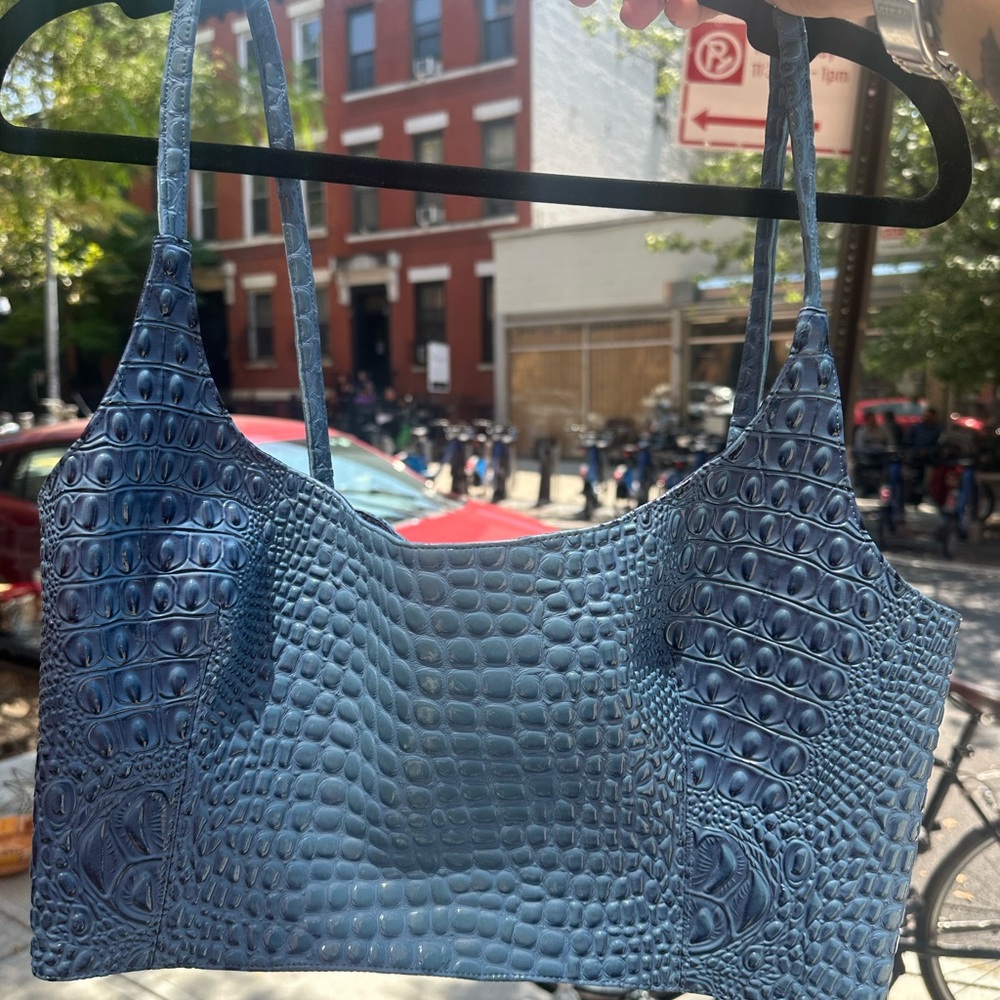 Blue Crocodile Pattern Crop Top